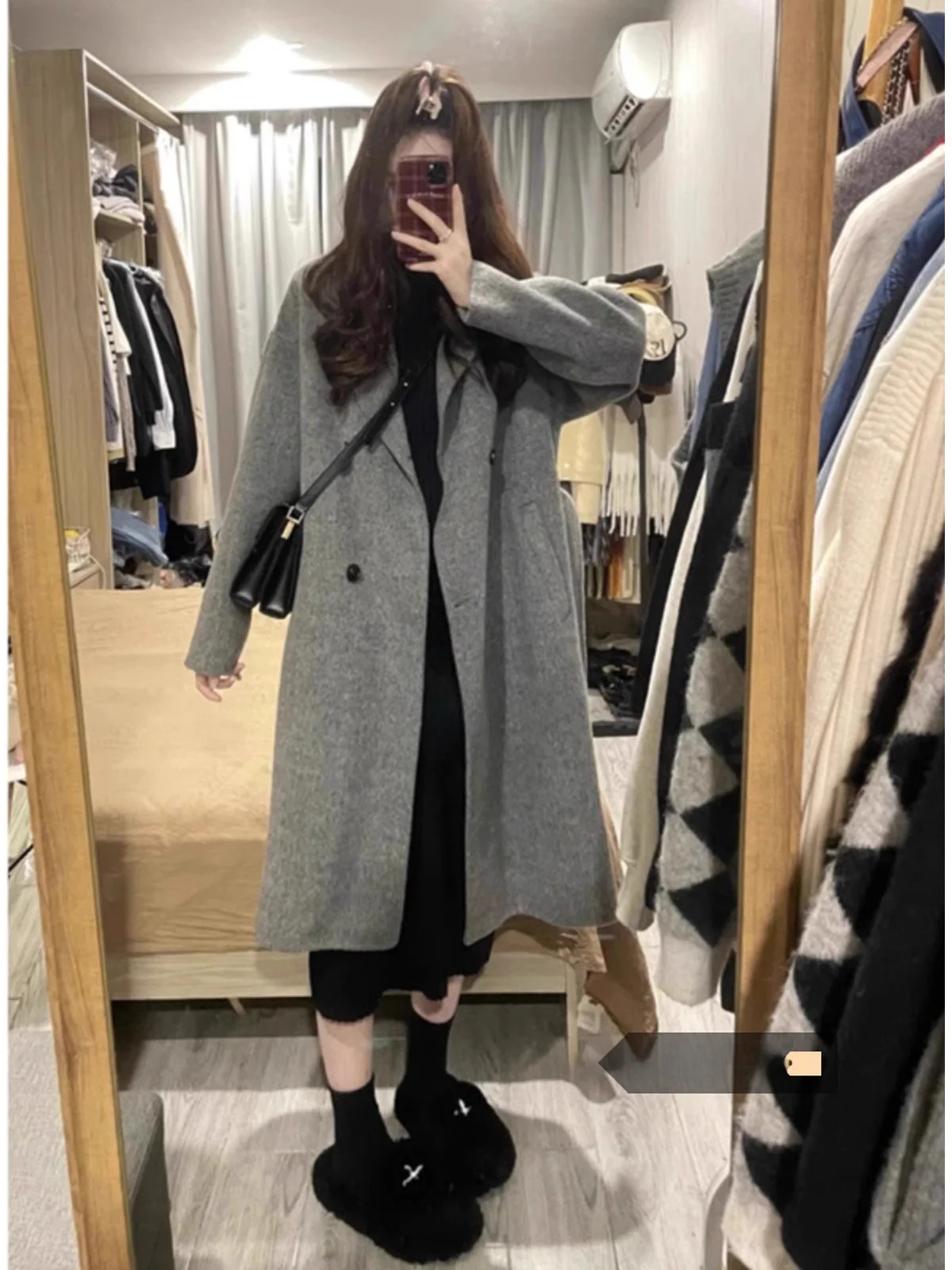 

Модное универсальное шерстяное пальто женское, весна 2026, новинка, премиум-класса, средней длины, маленький размер, трендовое