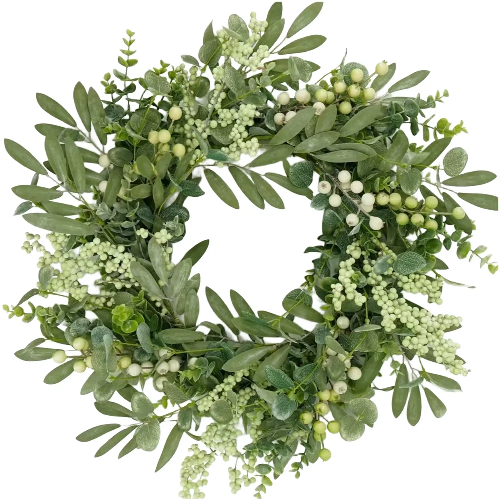 

Charming Eucalyptus Wreath: -Elegant Rattan Trimmed Hanging Decor Home Door Hanging Decoration Ornaments Outdoor Christmas
