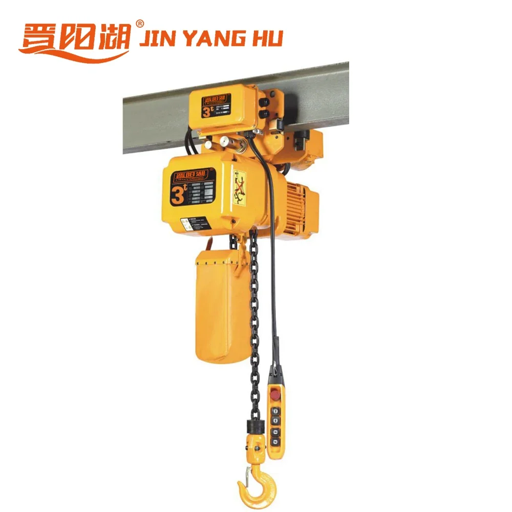 JIN YANG HU 380V 1 ton low headroom electric chain hoist electric lift chain block hoist with electric trolley