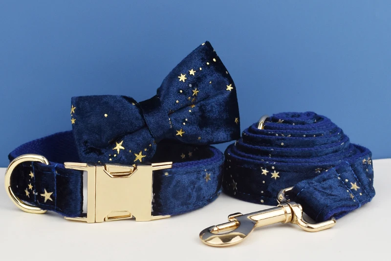 Luxus Mode Haustier Zubehör benutzer definierte Design Logo schwarz unten Blume Sublimation Hunde halsband Leinen Geschirr Bogen Set star01 – Detail 6