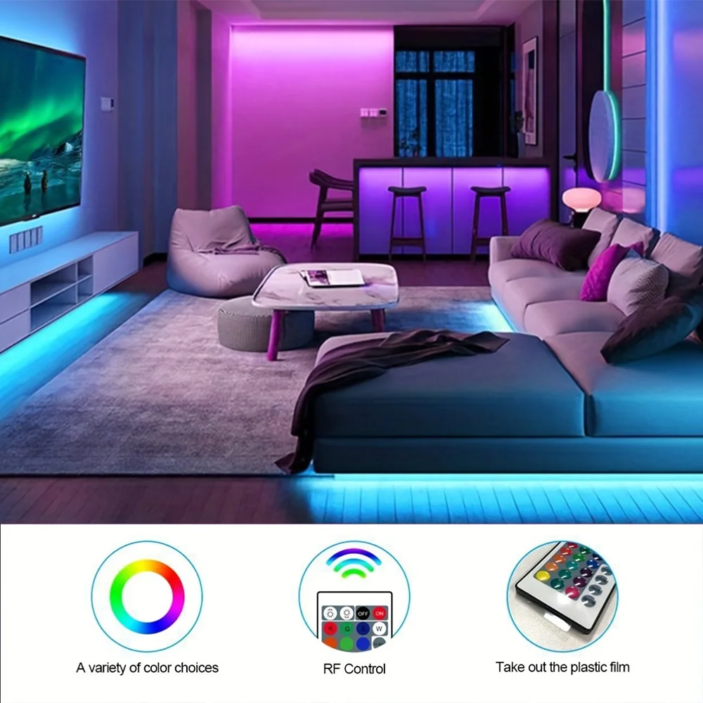 3535RGB Color Changing LED Strip with 24-Key Remote and App Control, USB Powered, for TV Backlighting, Easter Decoration