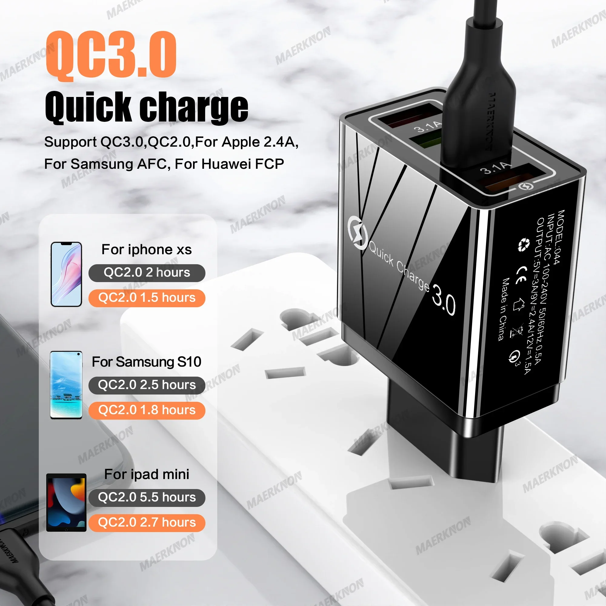 Chargeur mural USB 3.1A, 4 Ports, charge rapide QC 3.0, pour Xiaomi iPhone 15, Samsung, prise de téléphone portable US/EU, chargeur de voyage