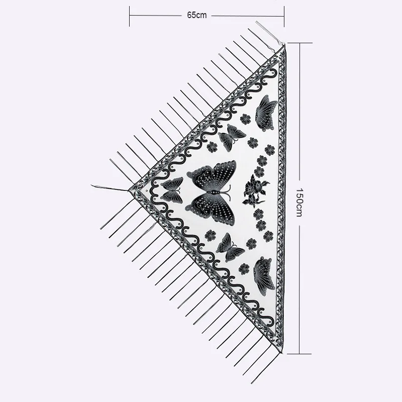 여성용 패션 레이스 중공 단색 삼각형 스카프, 나비 자수 태슬, 통기성 투명 숄 장식
