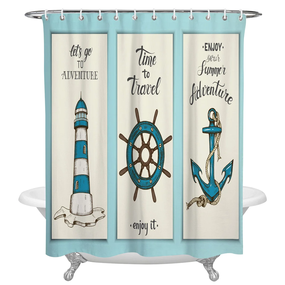 Lighthouse Anchor Rudder Nautical Waterproof Bathroom Decoration Shower Curtain With Hook Bathtub Curtains Bathroom Accessories