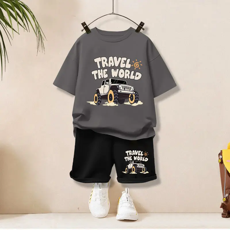 Summer Children Boy Clothes Letter Printed T-Shirts And Shorts 2 Pieces Set Baby Kid Girls Short Sleeve Top Bottom Outfits