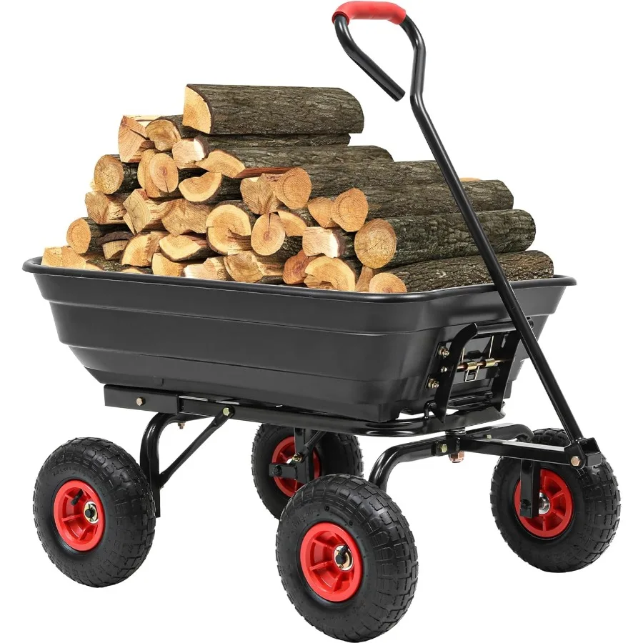 

Садовая тележка с самосвал на 600 фунтов, универсальный тележка 4 куб. футов с быстросъемной системой и 4 пневматическими шинами, сверхмощный дворовый самосвал с St.