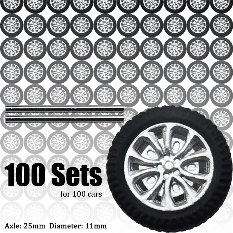 1:64  100 Sets Of Wheels For 100 Model Cars with Rubber Tire Basic  Modified Parts Racing Vehicle Toys Tomica MiniGT