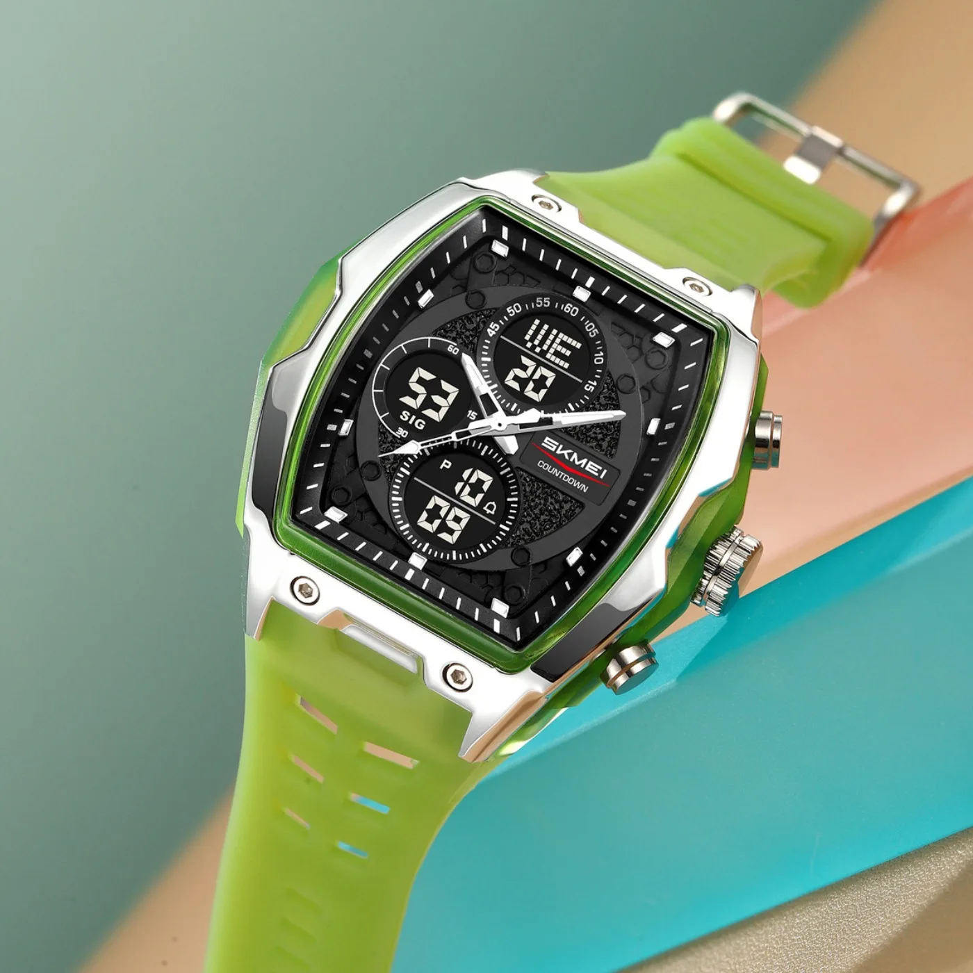 2601 Wristwatch Digital Electric Watch 2 Time 50M Waterproof Chronograph Alarm Date Week LED Light Display 12/24Hrs Clock