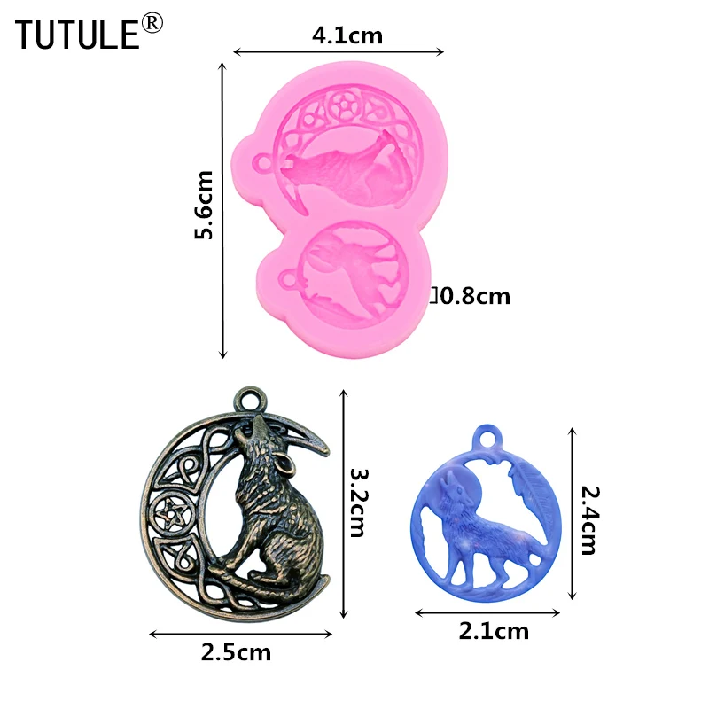 The moon Wolf Keychain earrings shaker Silicone Mold UV epoxy Flexible Polymer Clay Molds Cake Chocolate Mold Silicone