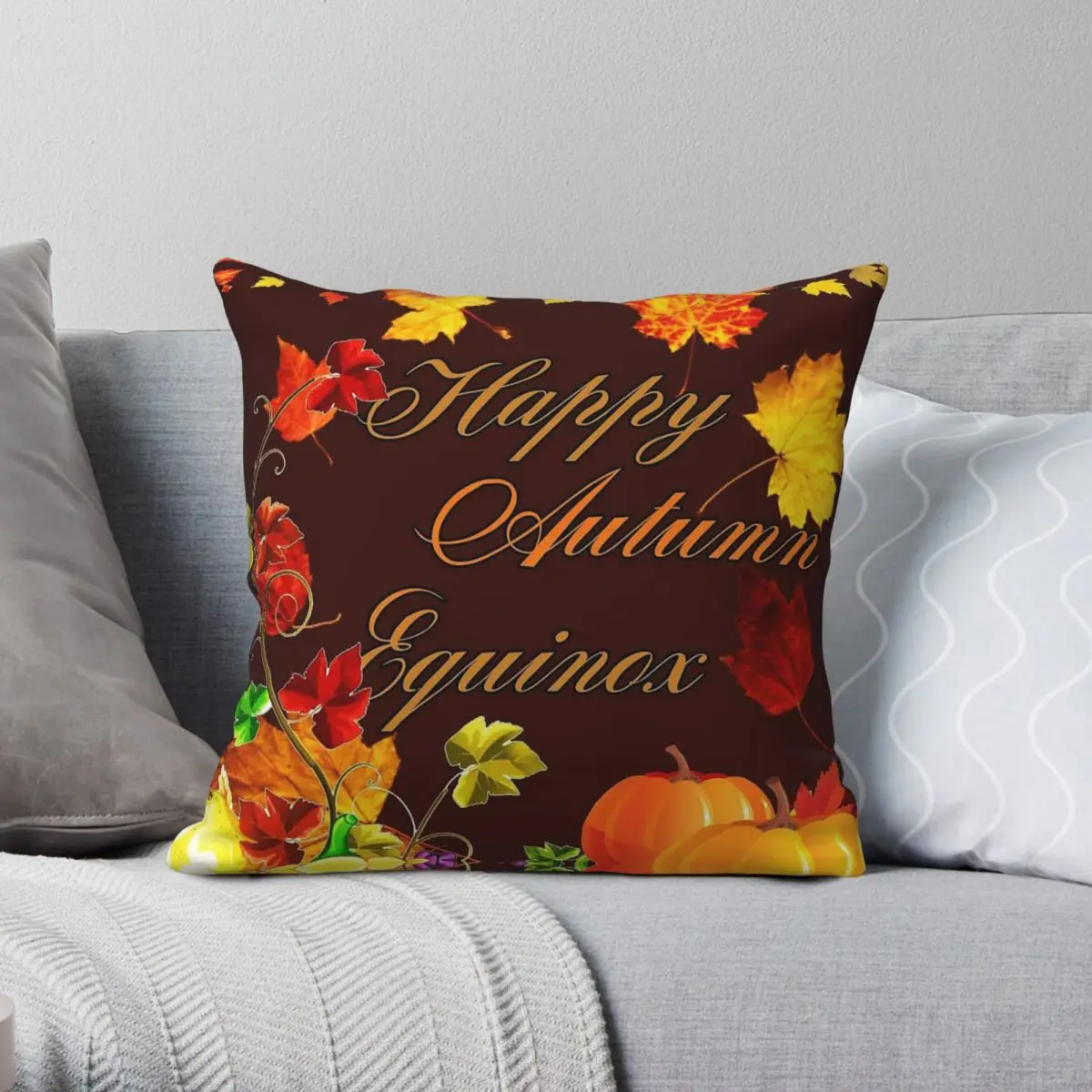 Happy Autumn Equinox Square Pillowcase Polyester Linen Velvet Printed Zip Decor Room Cushion Cover Wholesale