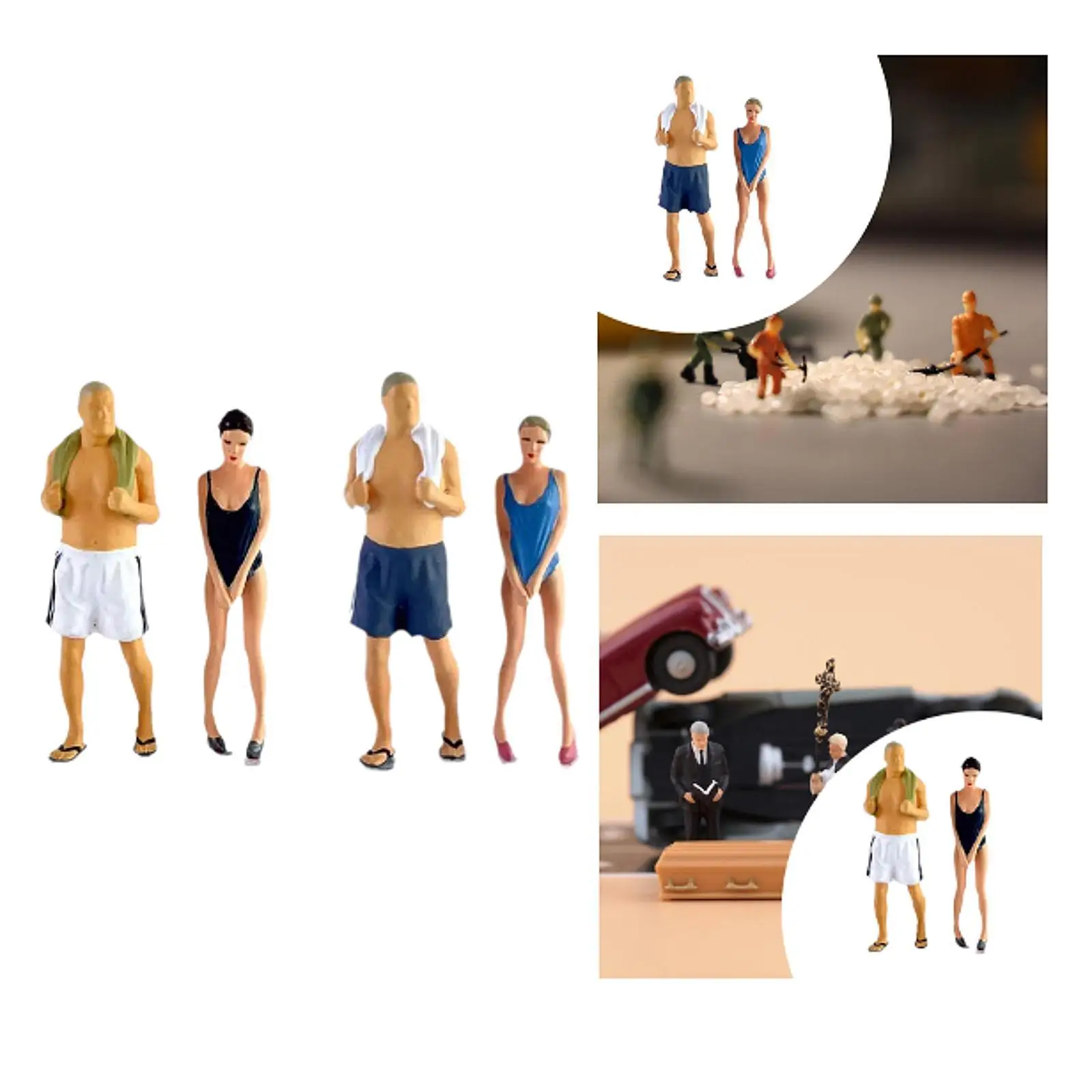 2 Pieces Diorama Figures Miniature Scene Hand Painted Swimsuit Girl and Old Man for Desktop Ornament Railway Sets Photo Props