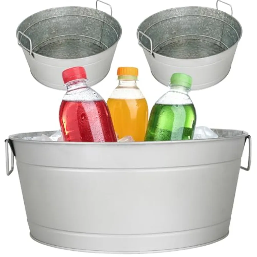 

Metal Ice Tub 3 Pack 6 Gallon Large Galvanized Beverage Tub Galvanized Ice Buckets Metal Drink Buckets for Parties and Events I