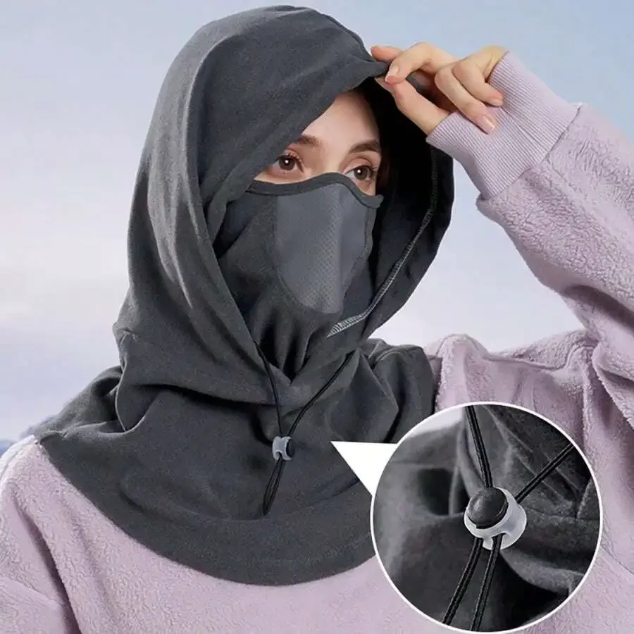 Unisex Winter Balaclava Knit Hood - Windproof Mask with Drawstring, Motorcycle Riding Headgea Warm Knitted Cap Cold Weather