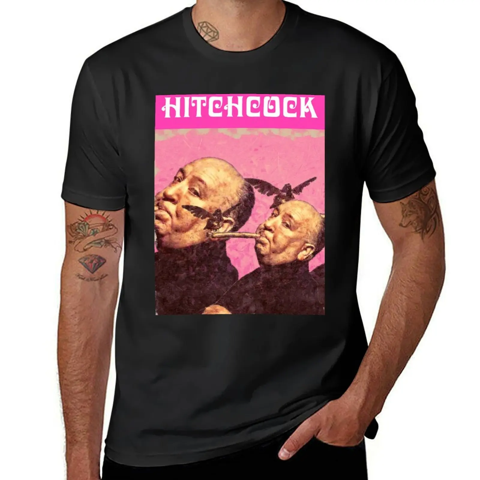 

Alfred Hitchcock Portrait with Cigar, Officially Licensed Fan Art T-Shirt summer clothes anime t shirts for men graphic