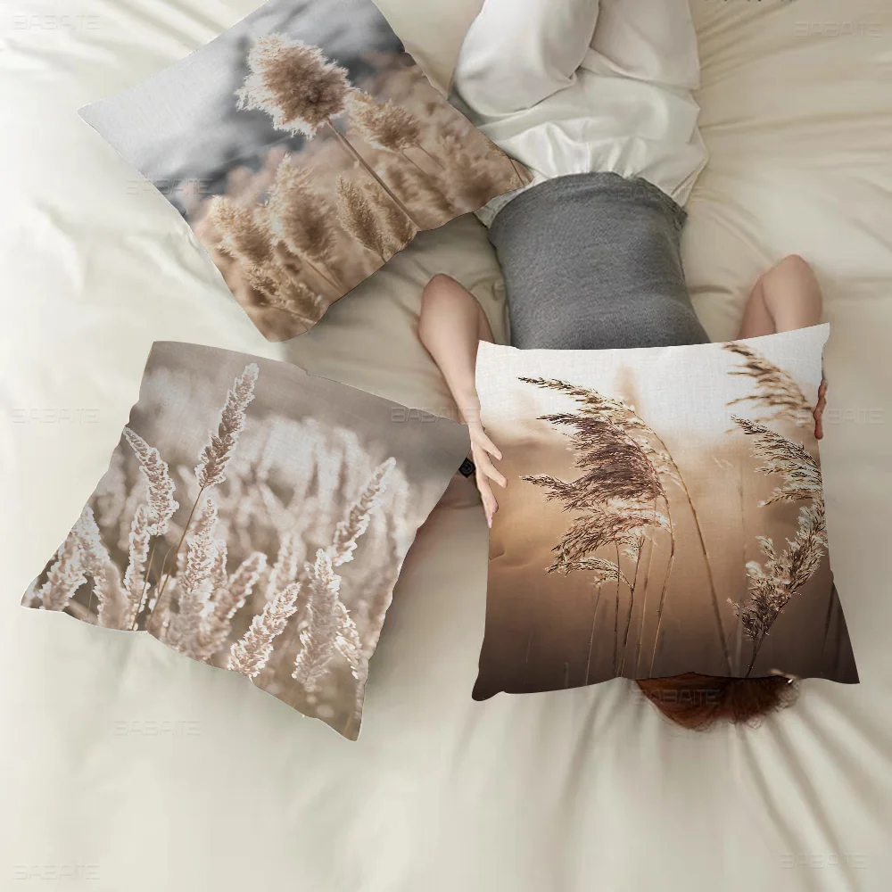 

Beige Reed Dried Flower Painting Dandelion Office Cushion Pillowcase Car Cushion Cover45X45CM Lumbar Pillowcase Sofa Pillowcover