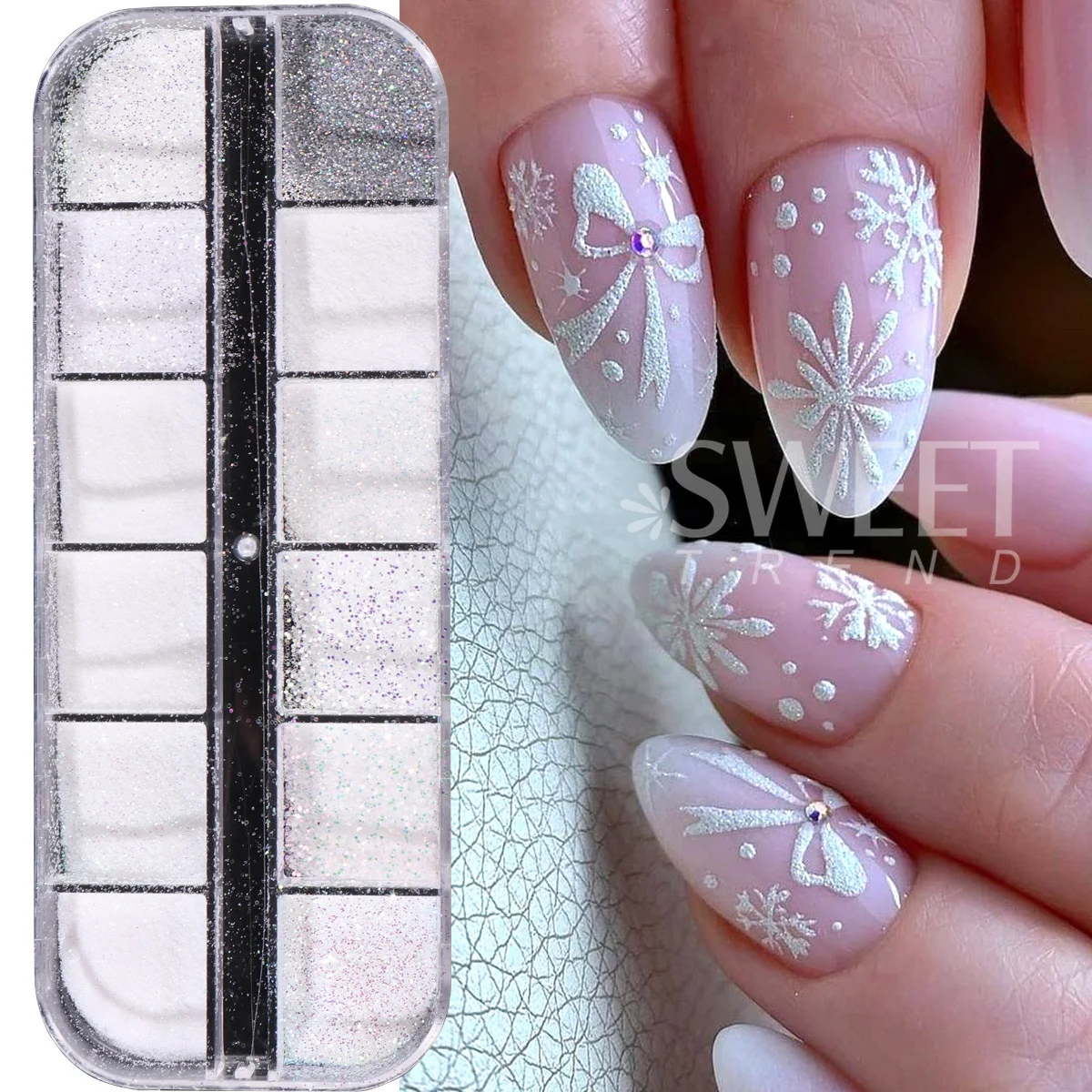 2박스 반짝이는 설탕색 화이트 네일 글리터 피그먼트 겨울 눈빛 무지개빛 스팽글 레이저 홀로그램 파우더 스웨터 매니큐어 장식