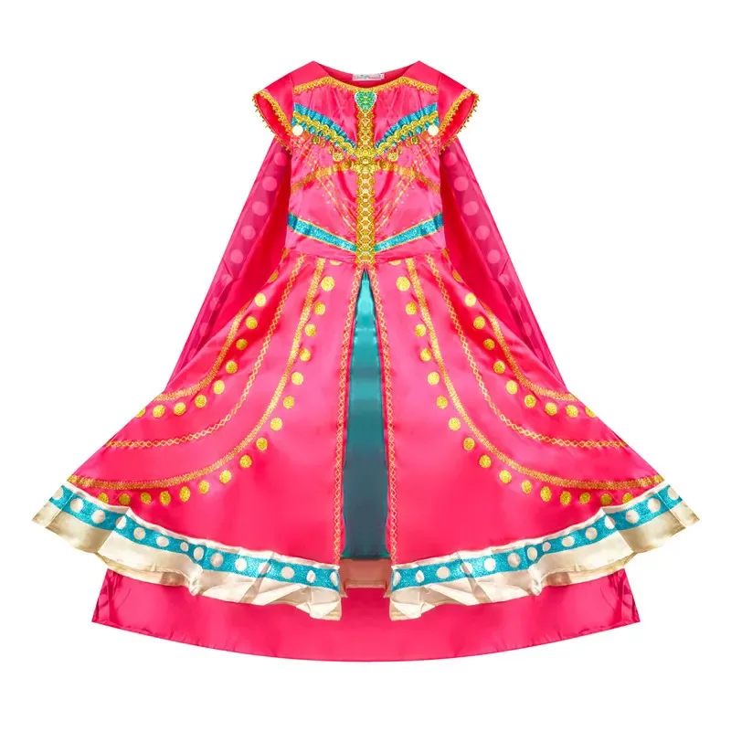 نمط جديد الياسمين الأميرة فستان أحمر وردي لفتاة تأثيري الياسمين الأميرة الصيف فستان مُزين بطباعة عادية + كيب قطعتين البدلة