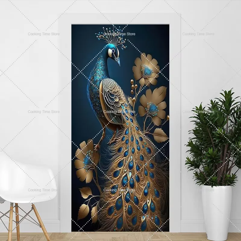 

Colorful Peacock Door Sticker PVC Waterproof Door Decal Self Adhesive Animal Sticker For Home Bedroom Halloween Decor Christmas