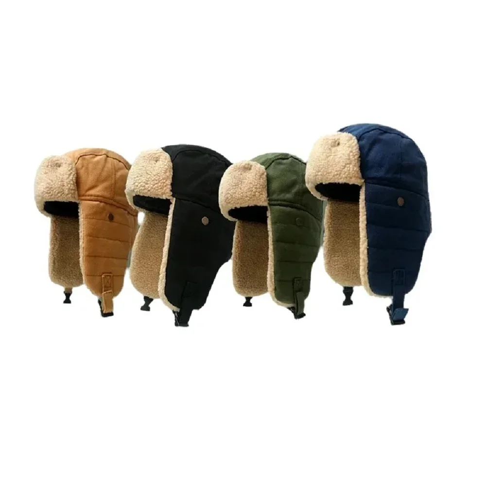 Unisex Winter Hats with Ear Flaps Cotton Trapper Hat Aviator Windproof Ski Cap Buckle Closure Ushanka Outdoor