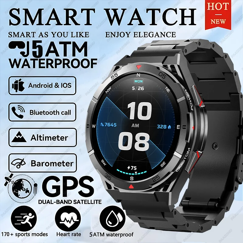 

2025 New For HUAWEI Dual-Band satellite GPS Sports Smartwatch 1.43'' AMOLED Screen Compass BT 5ATM Waterproof SWIM SmartBracele