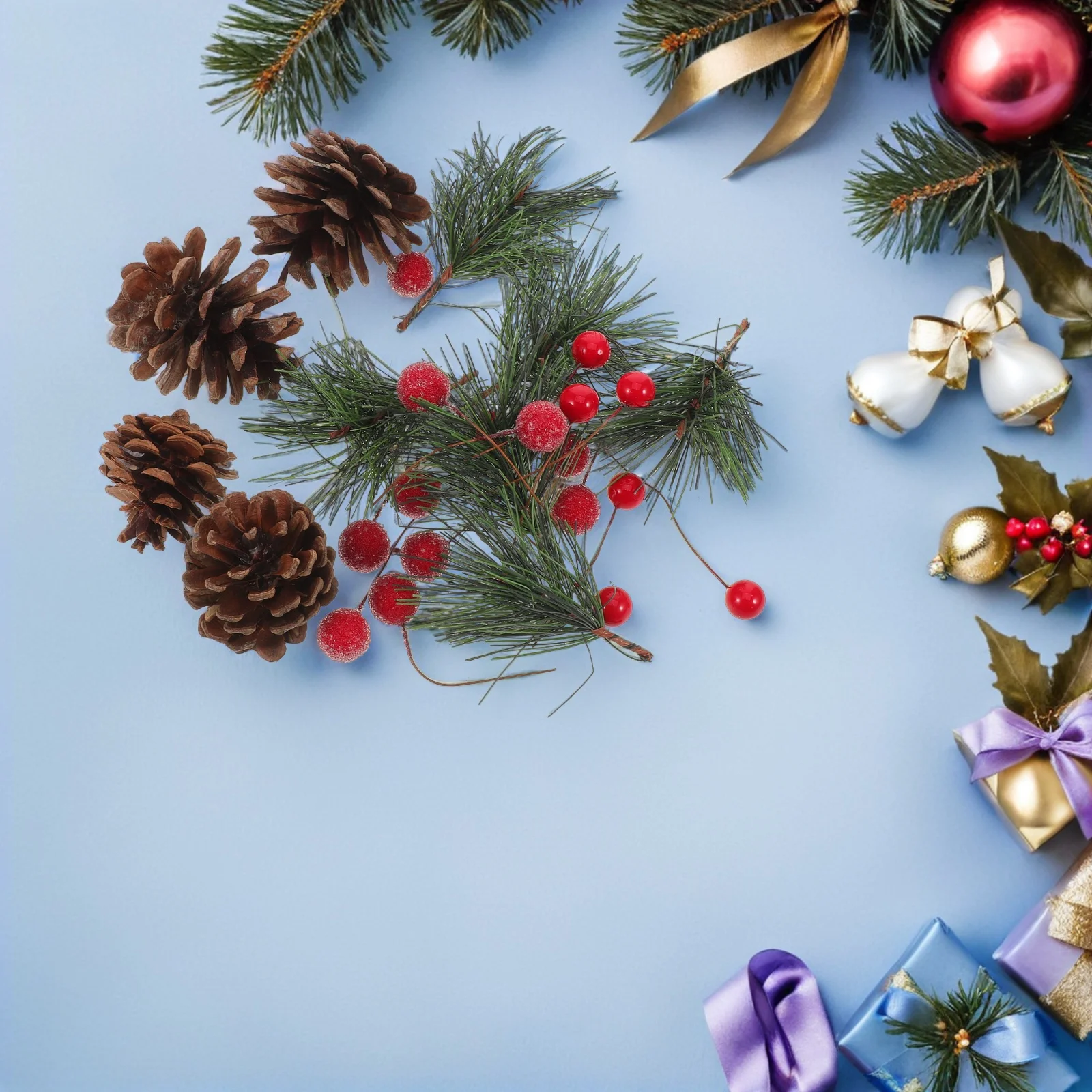 

1Pack Christmas Pine Cone and Red Berry Picks Set Artificial Pine Branches DIY Xmas Table Centerpiece Wreath Supplies