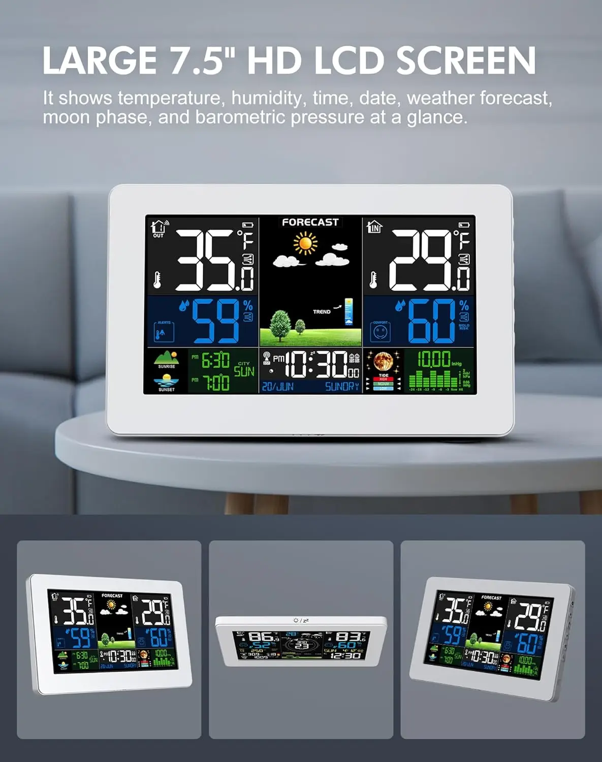 Wireless Weather Station: Indoor/Outdoor Thermometer with Remote Sensor, Large Display, Weather Forecast, Atomic Clock