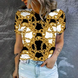 Women's T-Shirt Retro Gold Necklace Printing T-Shirt Fashion Popular Clothes Oversized T-Shirt Summer Women's Round Neck T-shirt