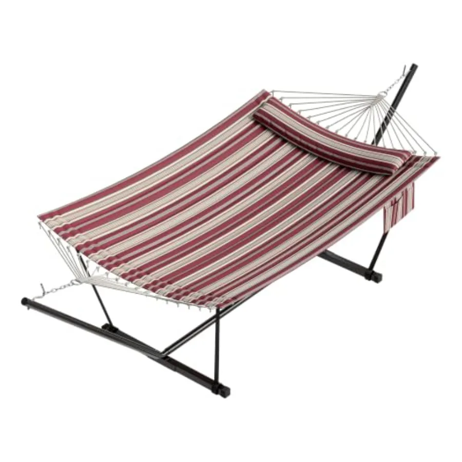 Outdoor 2-Person Hammock with Stand450lbs Capacity, Balanced Rope Design, Included Pillow, Polyester Fabric, Navy Blue