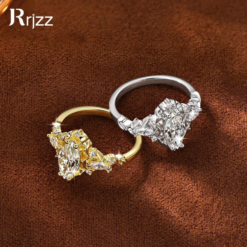Rrjzz Sparkling 5x10mm Marquise Cut D-Color Moissanite Vintage Engagement Ring Luxury 1ct Wedding for Women GRA Jewelry Gifts