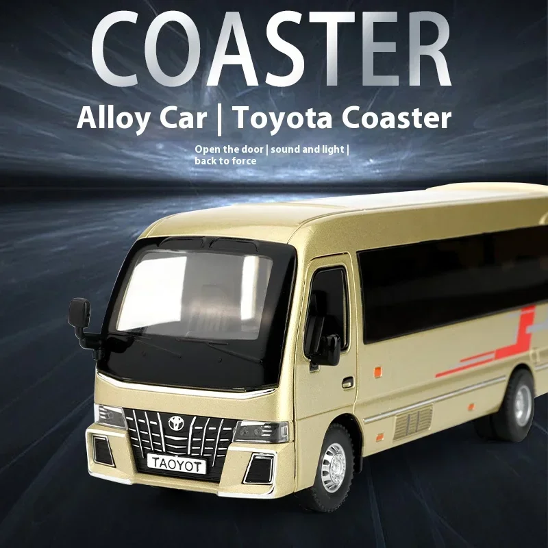 1:32 Toyota Coaster Luxury Business Car Alloy Metal Diecast Model Car Sound & Light Simulated Collection Hobby Ornament Gift