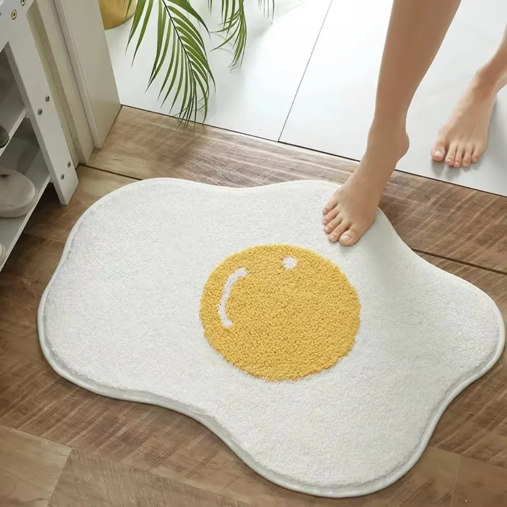 VIKAMA Verspielte Omelett-Badematte, weiche, warme und rutschfeste Badezimmermatte, Schlafzimmer-Eingangsteppich, Nachttisch-Teppich, Heimdekoration