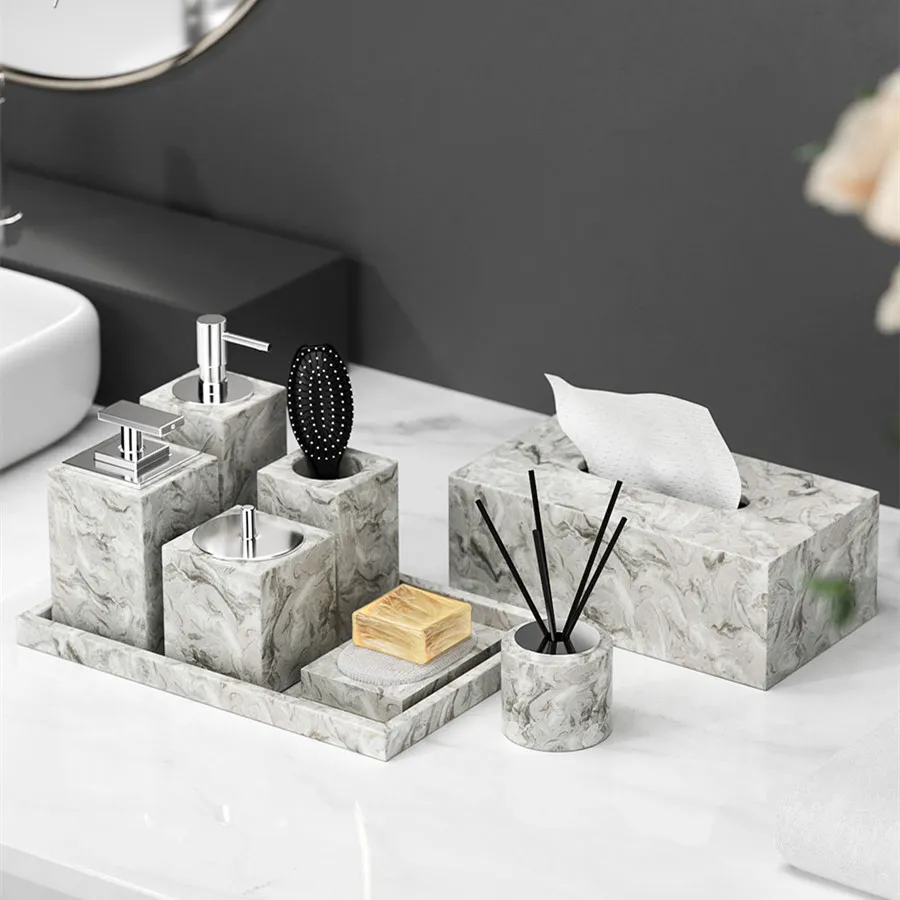 Bathroom accessories Bathroom light luxury tray Toilet Set Marble sink decoration Soap dish Lotion bottle Tissue box Gift