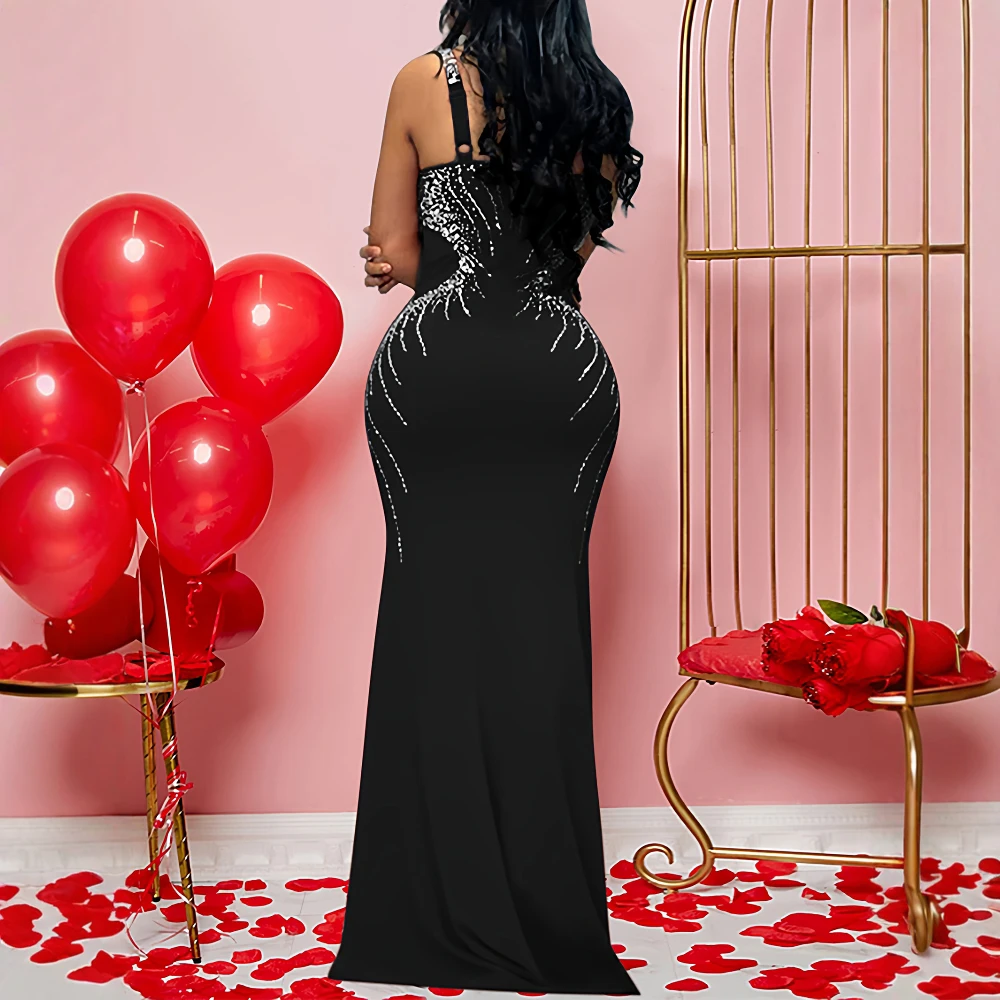 فساتين نسائية خريف 2025 موضة أنيقة يؤرخ عادي مطرز بالخرز بدون أكمام ورقبة على شكل قلب فستان طويل كامي #4