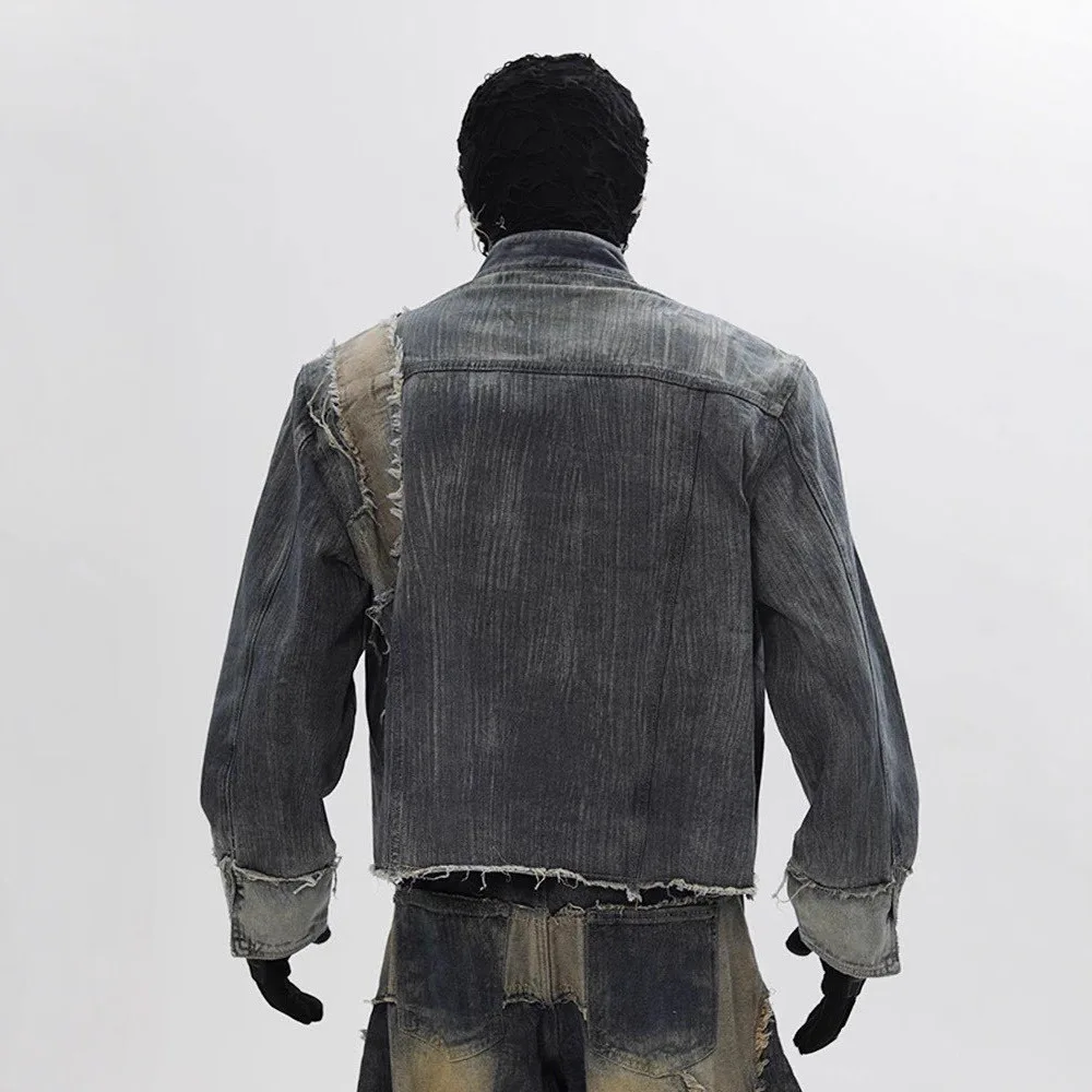 Men's Fashion High Street Oversized Hip Hop Jeans Jacket Loose Fit Personality Design Denim Coat Vintage Vibe Style Outerwear
