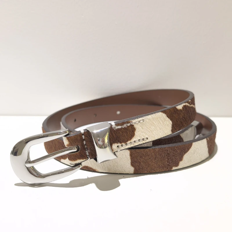 2026 Luxury Full Grain Genuine Cow Leather Slim Waistbands Women Horse Hair Pattern Jeans Strap Cowhide Pattern Ceinture Femme