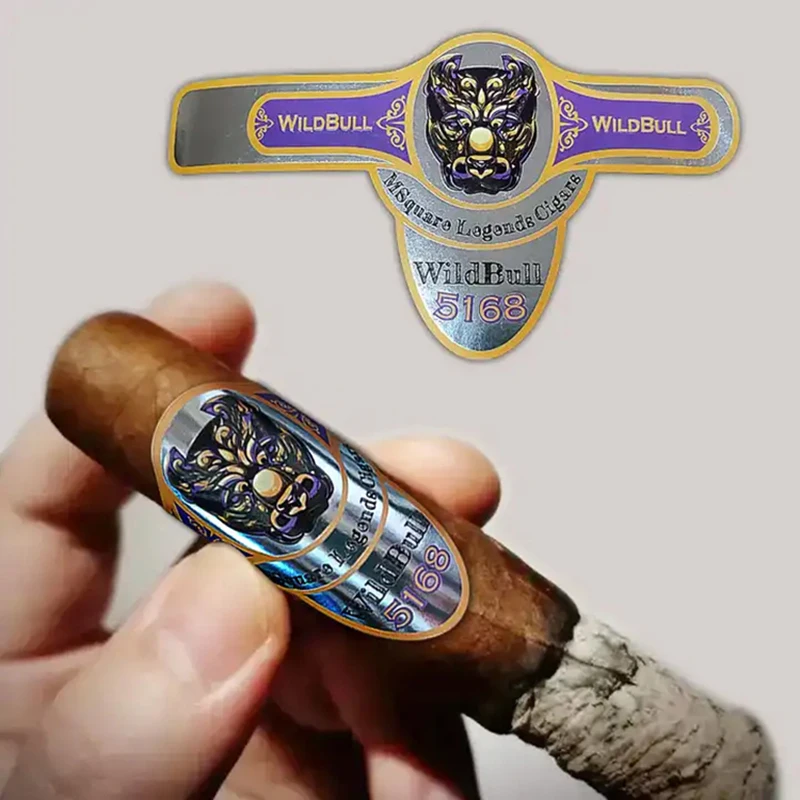 Etiqueta de banda de cigarros con logotipo impreso dorado personalizado, etiqueta de embalaje en relieve, pegatina de alta calidad