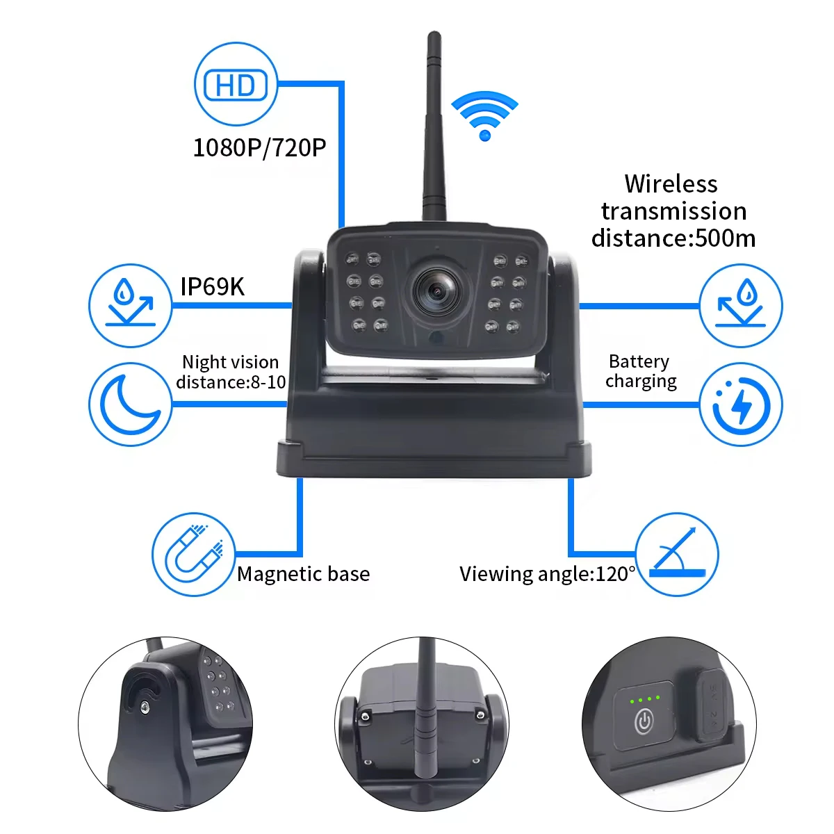 Eachcam Magnetic 2.4G Wireless Backup Camera HD1080P DVR 7