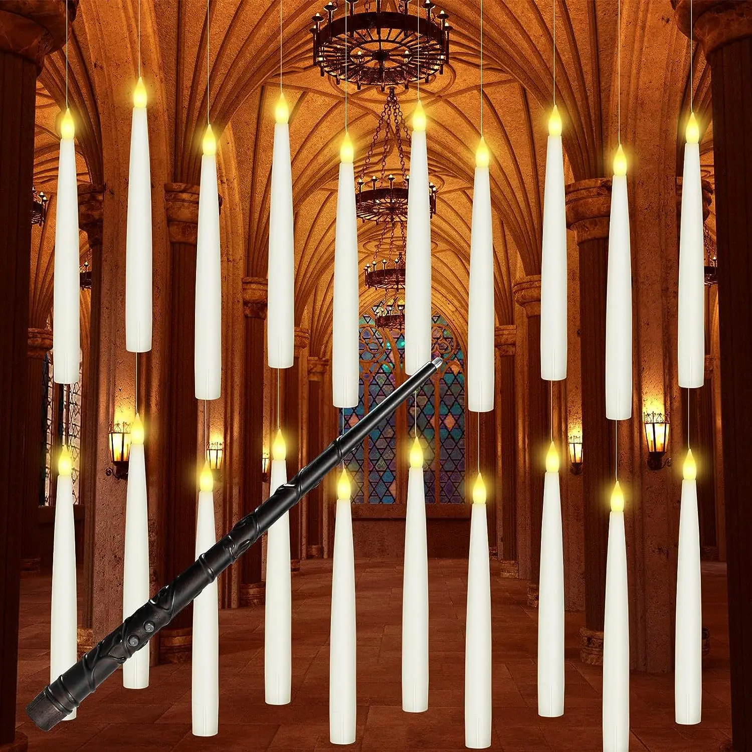 12/20 Pcs Suspended Magic Wand Candle Lights Halloween LED Remote Control Hanging Holiday Party Decorations Children\'s Gifts