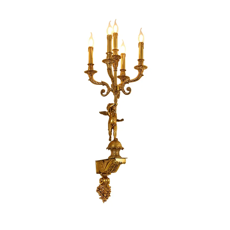 European Luxury  Classic Candle Dewax Brass Indoor Decorative Large Led Wall Light For Living Room And Porch image 6