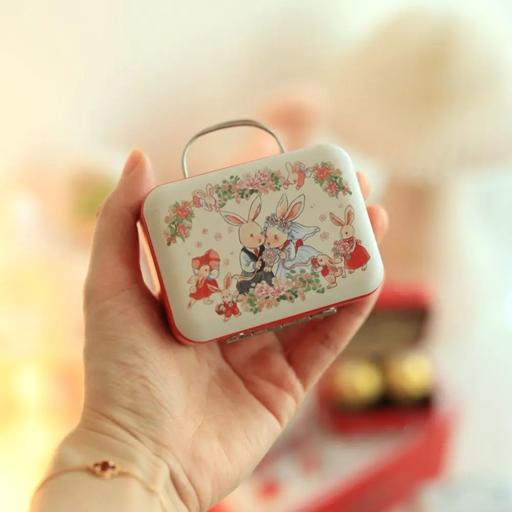 Cute Rabbit Tinplate Storage Box New Wedding Gifts Portable Handbag Mini Travel Candy Box