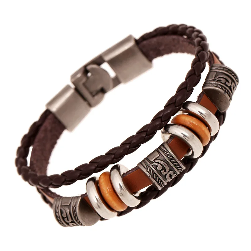 Soul Collision Retro Jewelry Simple Handmade Beaded Multi-layer Leather Bracelet European and American Fashionable Men's Hands