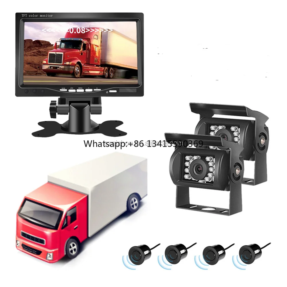 

Монитор с датчиком парковки с камерой для пожарной машины 7-дюймовый монитор 2 камеры 4 радара Видеодатчик парковки для грузовика/школьного автобуса