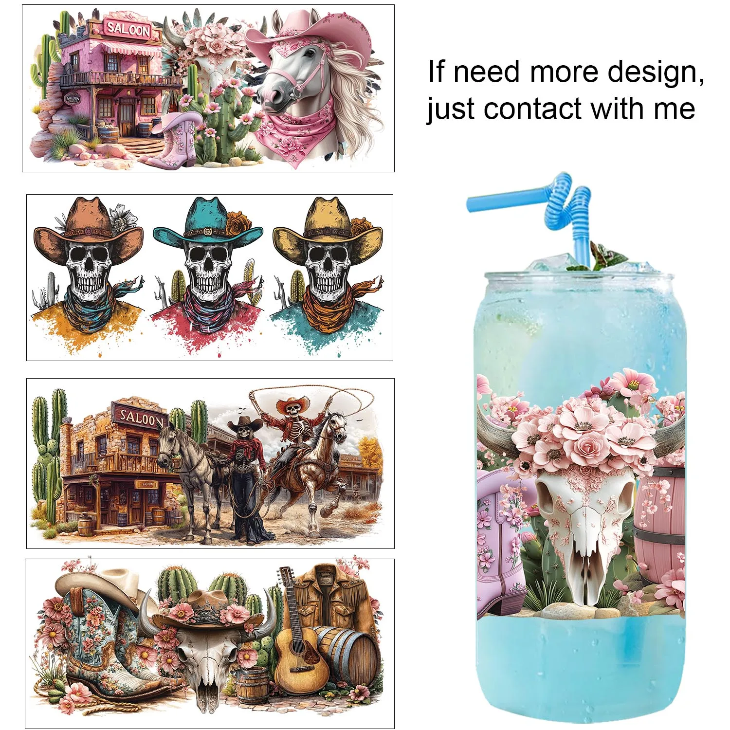 

Country style cow girls easy peel waterproof Party DIY Decals 3D transfers uvdtf tumbler seal stickers 16oz uv dtf cup wraps