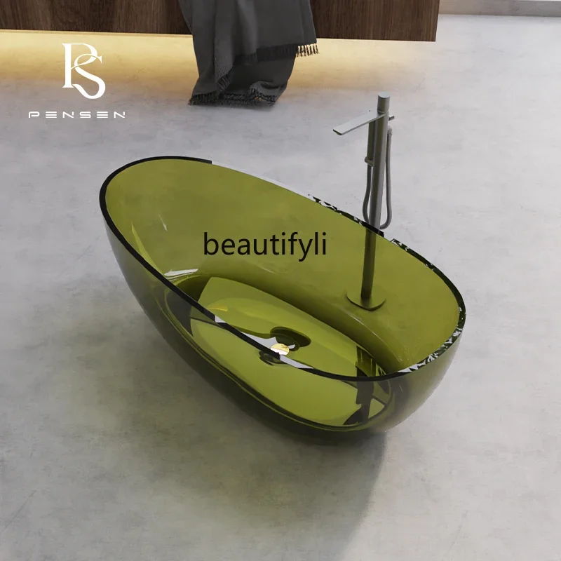 

53Кристаллическая ванна Прозрачная цветная смола Тонкий край встроенная ванна из гусиных яиц Отдельностоящая ванна