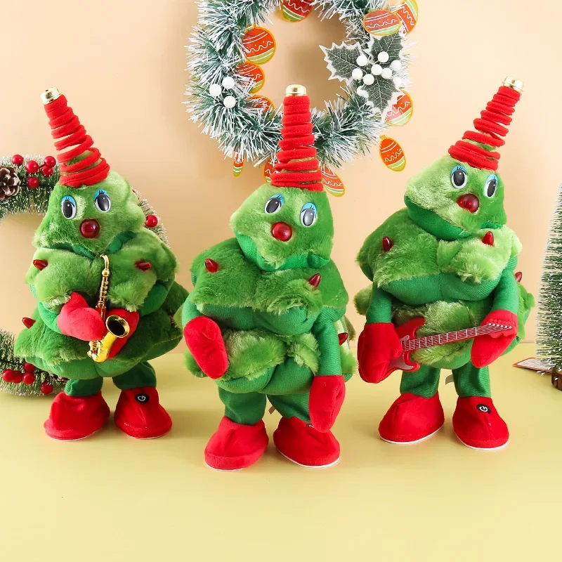 Père Noël chantant oscillant! Jouet en peluche d'arbre de noël électrique dansant avec lumières pour un plaisir festif