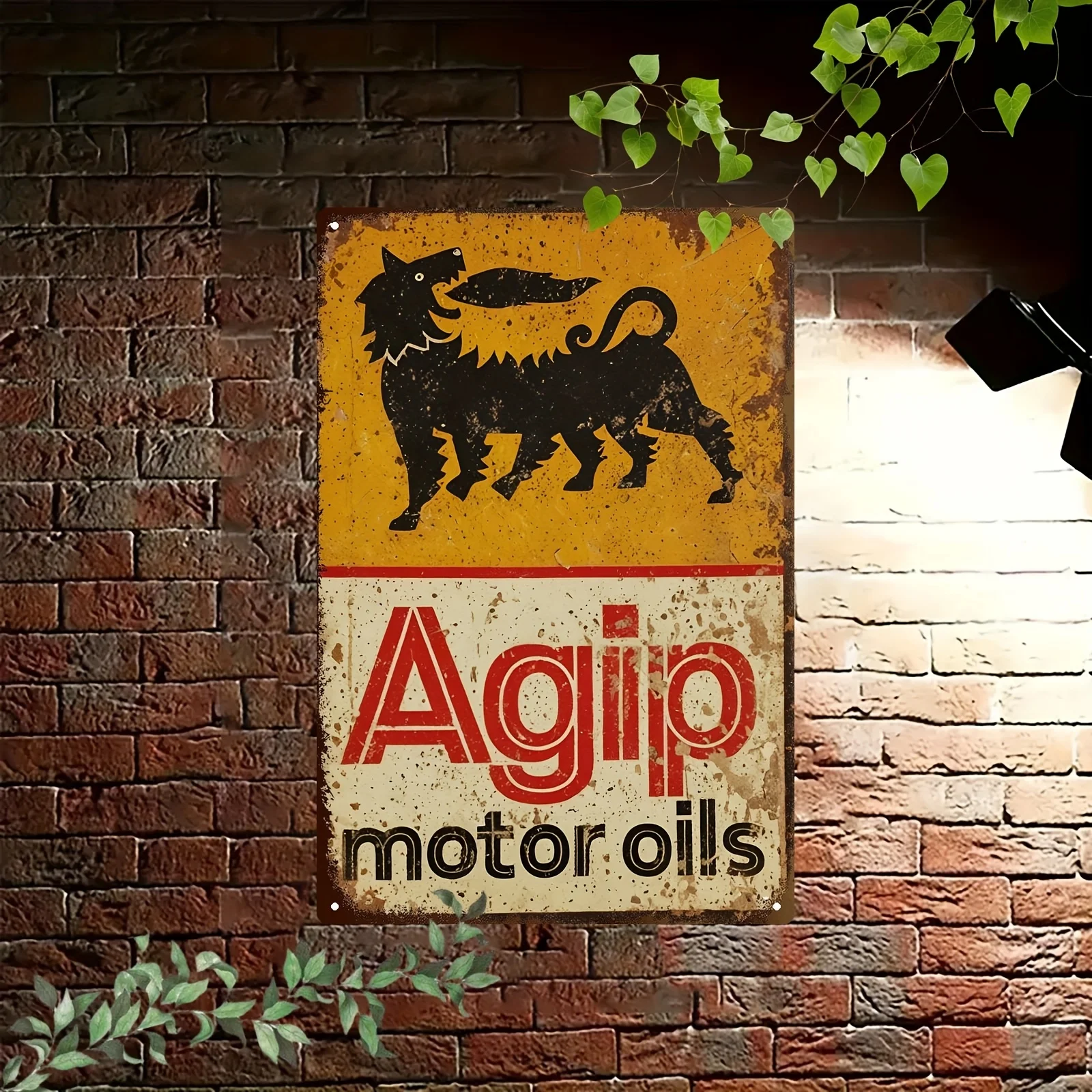 Vintage Agip Motor Oils Metal Sign Retro Wall Decor with Black Lion,Ideal for Bars, Cafes, Garages or Homes, Perfect Christmas