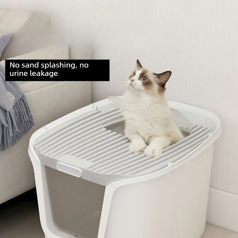 Large Fully Enclosed Top Entry Cat Litter Box Sand Leak Proof No Sand Bring Out Deodorant Anti Splatter Big Cat Toilet Supplies