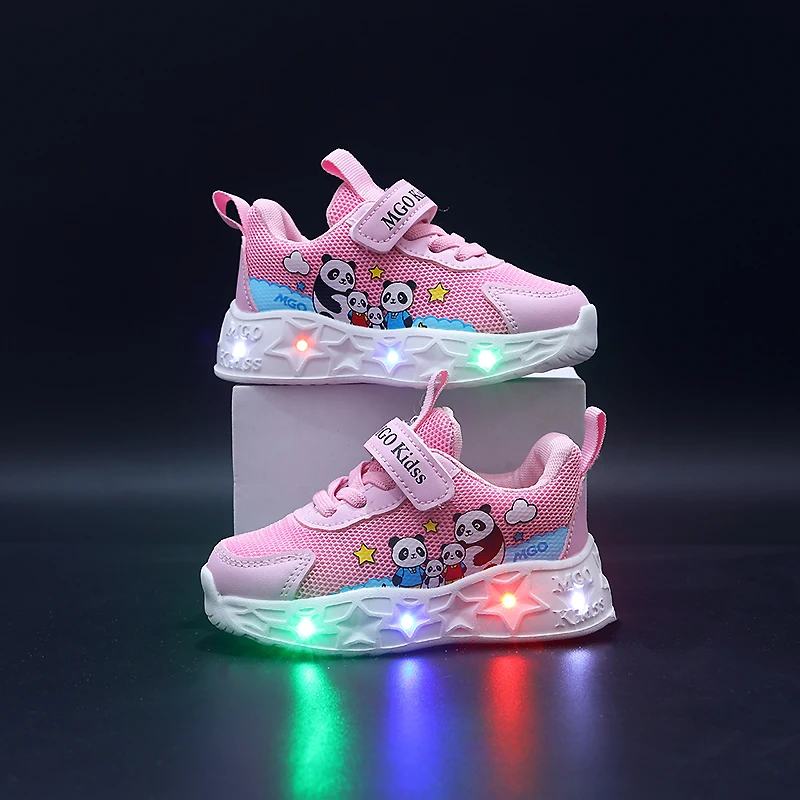 Mgo Kidss Panda Children's Light-Up Sneakers for Boys and Girls, Breathable Light-Up Running Shoes for Toddlers, Baby Casual Light-Up Shoes, Panda Non-Slip Velcro Children's Light-Up Running Shoes