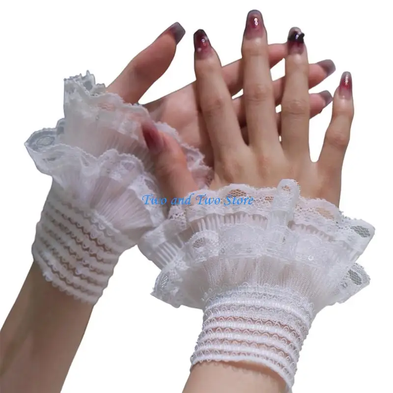 HX6F Elegant Lace Sleeves Wristband For Nails Art Photography Soft Sheer Fabric Comfortable Elastic Wrist Covers