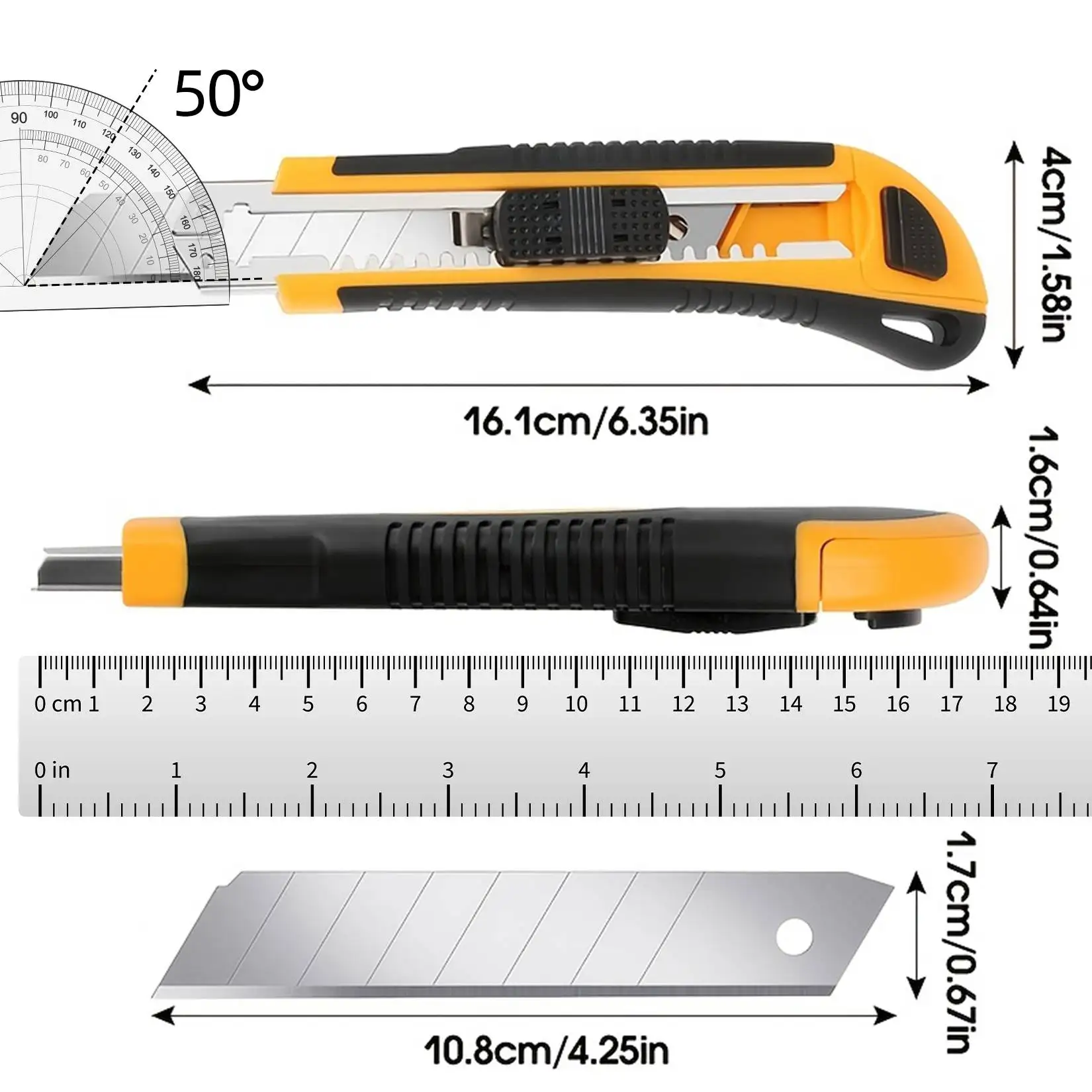 1 PC Utility Knife Box Cutter Retractable, Blade Storage Design, Extra 2 PCS Snap Off Blades Included